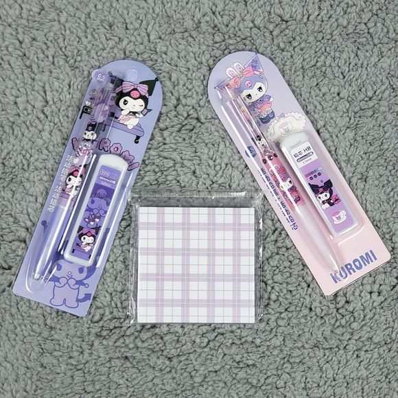 Kuromi Mechanical Pencils Extra Lead 0.5mm Plaid Sticky Notes Stationary Bundle - Picture 1 of 8